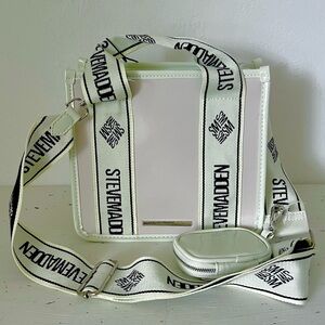 Steve Madden BWEBBER Patent-Chalk White and Lavendar Crossbody Tote Bag